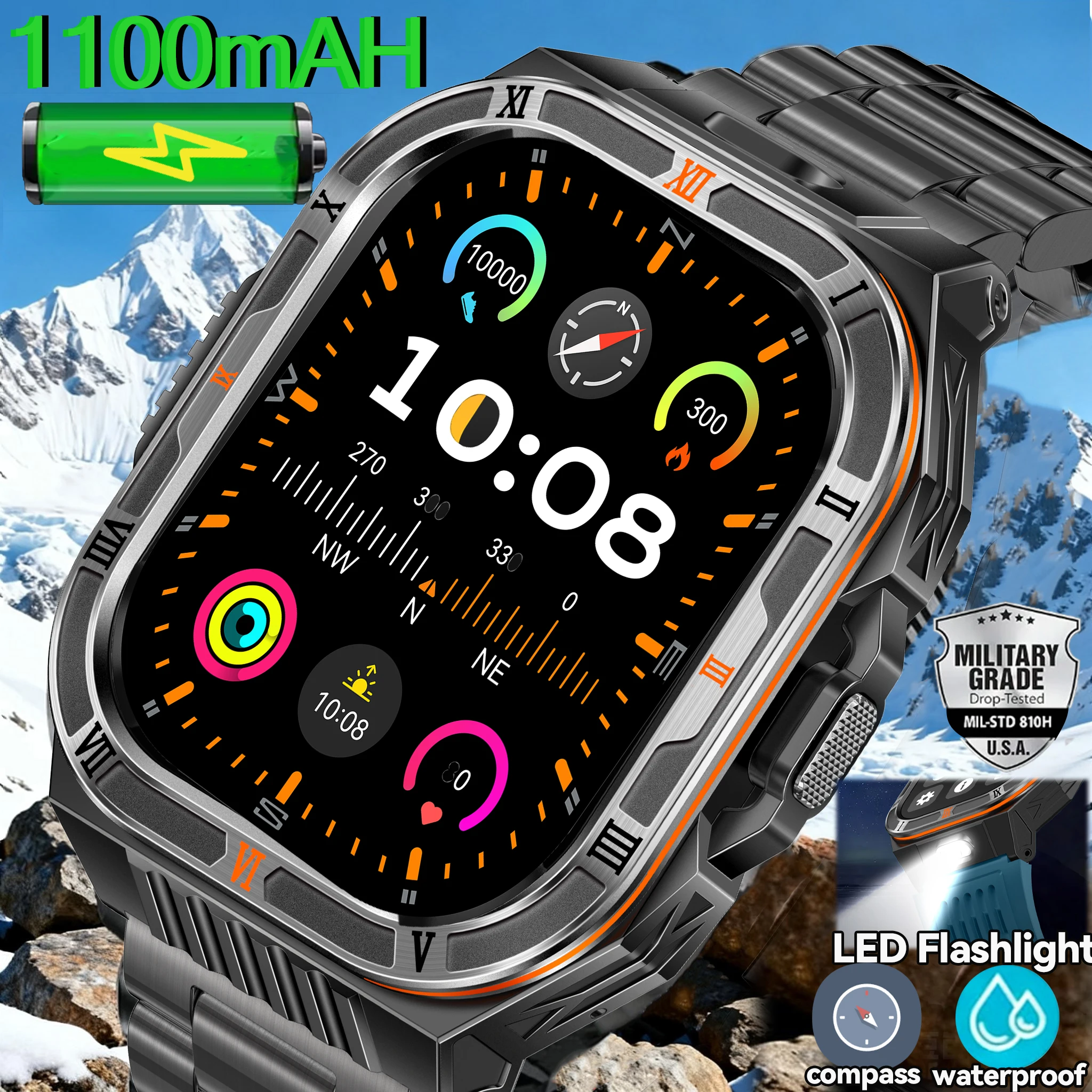 

2026 T-REX3 1100mAh Large Battery Durable Adult Smart Watch GPS Strong Flashlight 5ATM Waterproof BT Call Sports Smartwatch Men