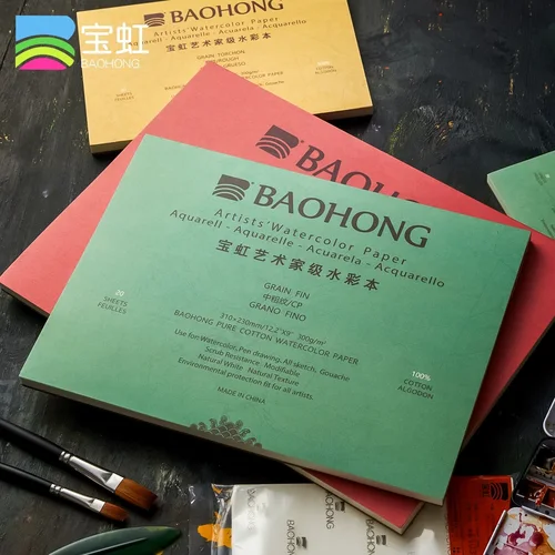 Imagen 2 del producto Baohong 100% algodón artista papel de acuarela 300g 20 hojas almohadilla de cuaderno de bocetos de acuarela profesional para pintura suministros de arte