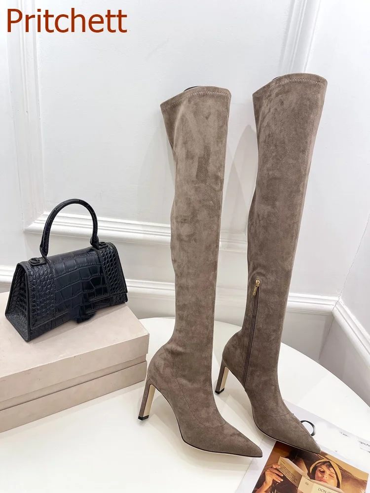 Stivali da donna solidi con punta a punta tacchi a spillo cerniera laterale sopra il ginocchio stivali lunghi corti moda scarpe da donna Sexy 2023