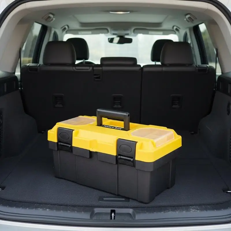 Heavy Duty Thickened Plastic Tool Box With Clear Compartments And Secure Latch Perfect For Home Garage DIY Repair Work