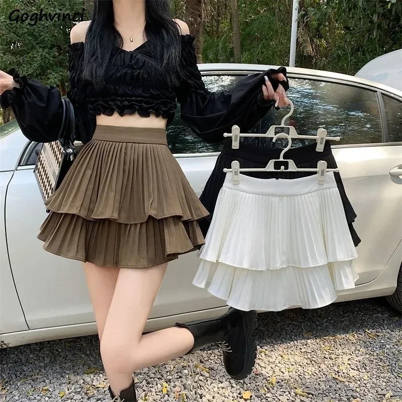 

Women High Waist Mini Skirts Pleated Minimalist Girls Literary Soft Designed All-match Streetwear Summer Temper Chic Solid New