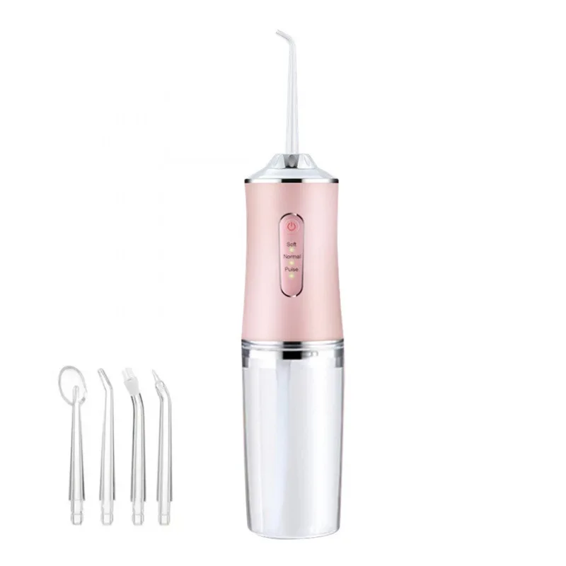 

USB Rechargeable Portable Dental Water Flosser Oral Irrigator with 4 Tips 220ml Water Floss Jet Mouth Washing Machine