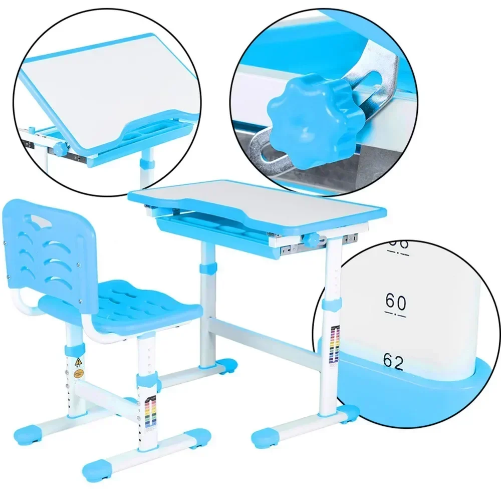 Cadeira de mesa ajustável para estudo de crianças, conjunto de mesa de arte para atividades infantis (azul), mesas e cadeiras de aprendizagem para crianças