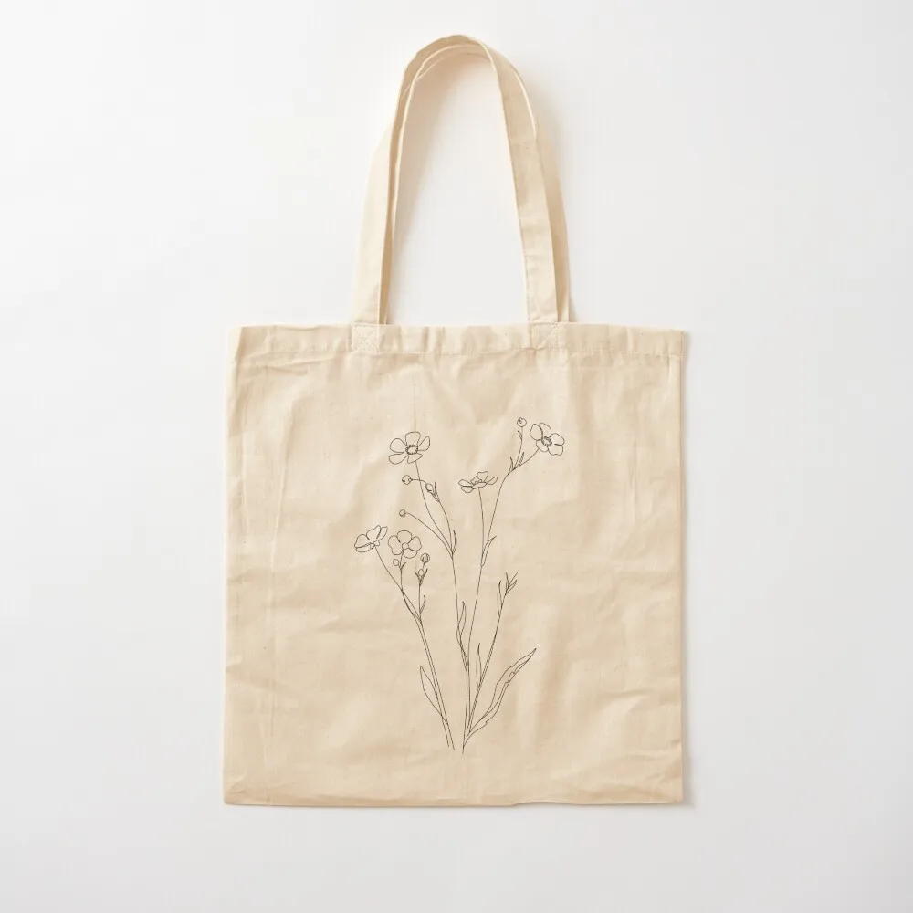 Wild flowers Line drawing. Flower Line art vector. Botanical Tote Bag hand bag ladies Canvas stote bag Lady bags