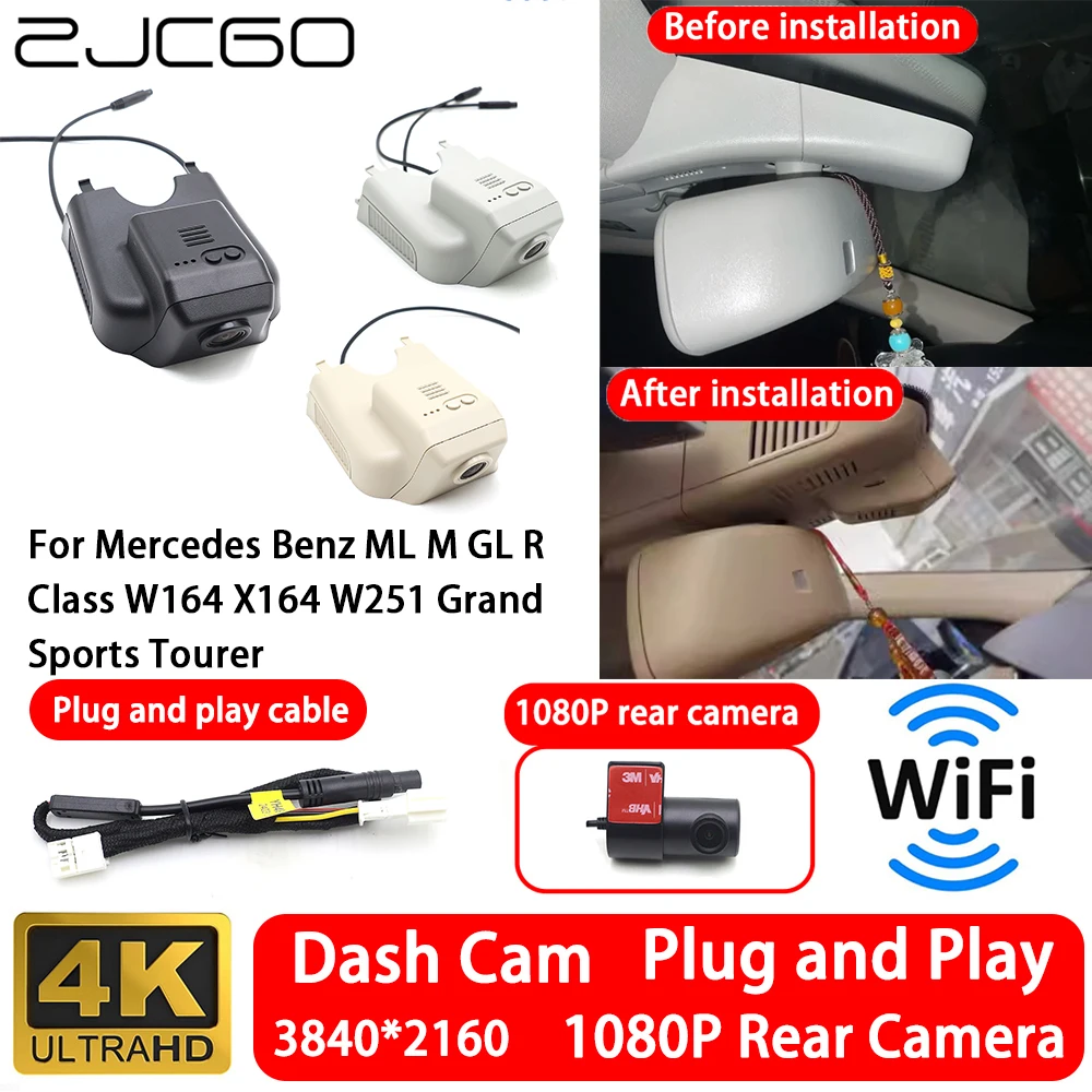 for Mercedes Benz ML M GL R Class W164 X164 W251 Grand Sports Tourer 4K 2160P Front Rear Camera Dash Cam Wifi Plug and Play