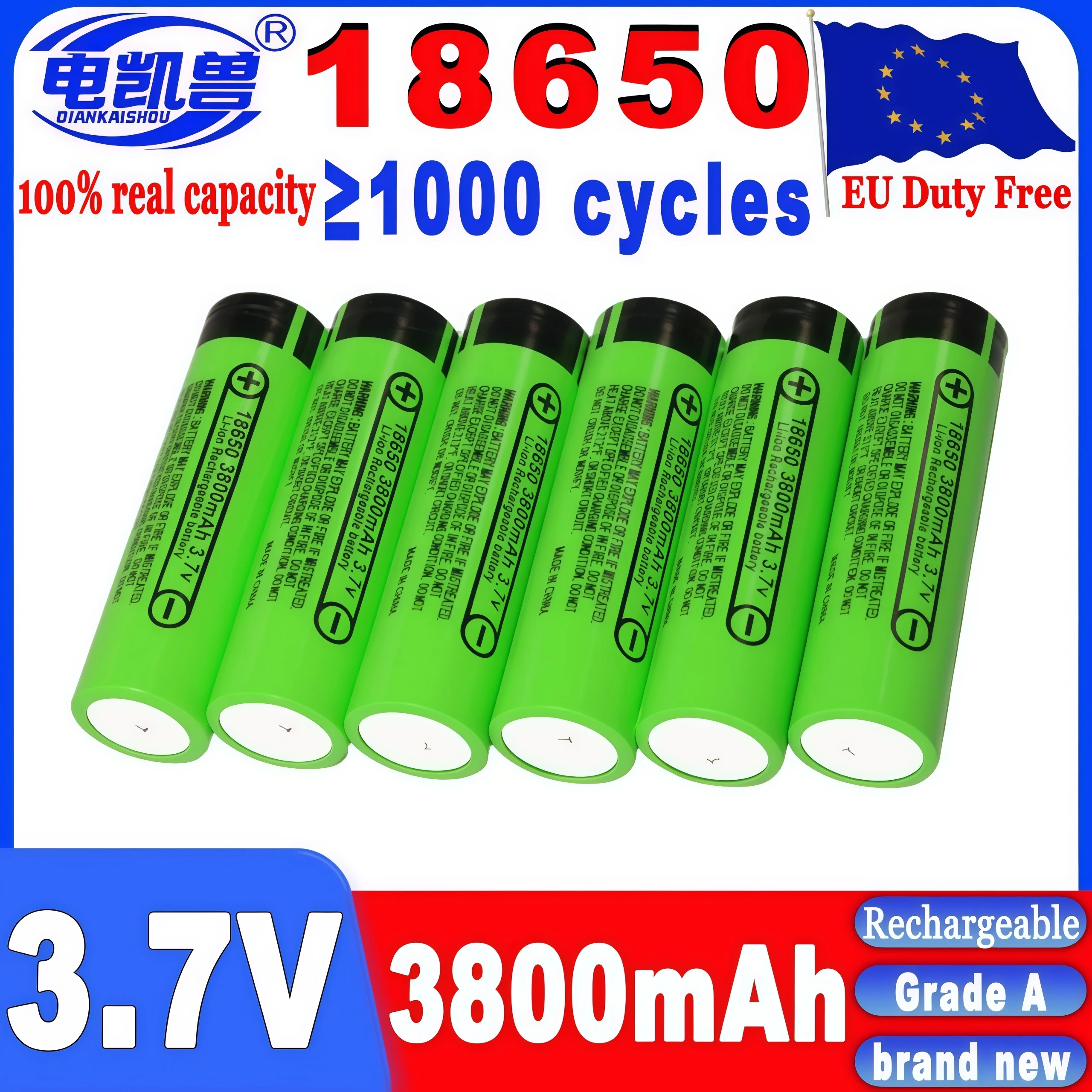

100% brand new original 18650 3.7V Lithium ion battery 3800mAh Large capacity 12A rechargeable Flashlight lithium battery