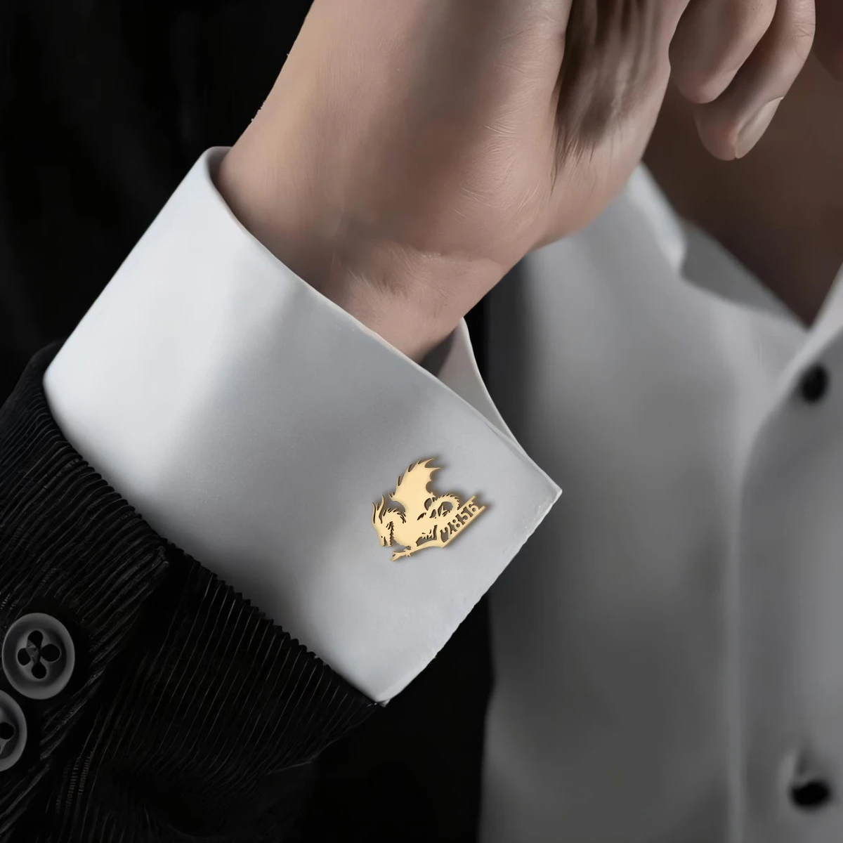

Customized Name Men Skeleton Dragon Cufflinks Custom Suit Shirt Stainless Steel Buttons Sports Jewelry Gifts