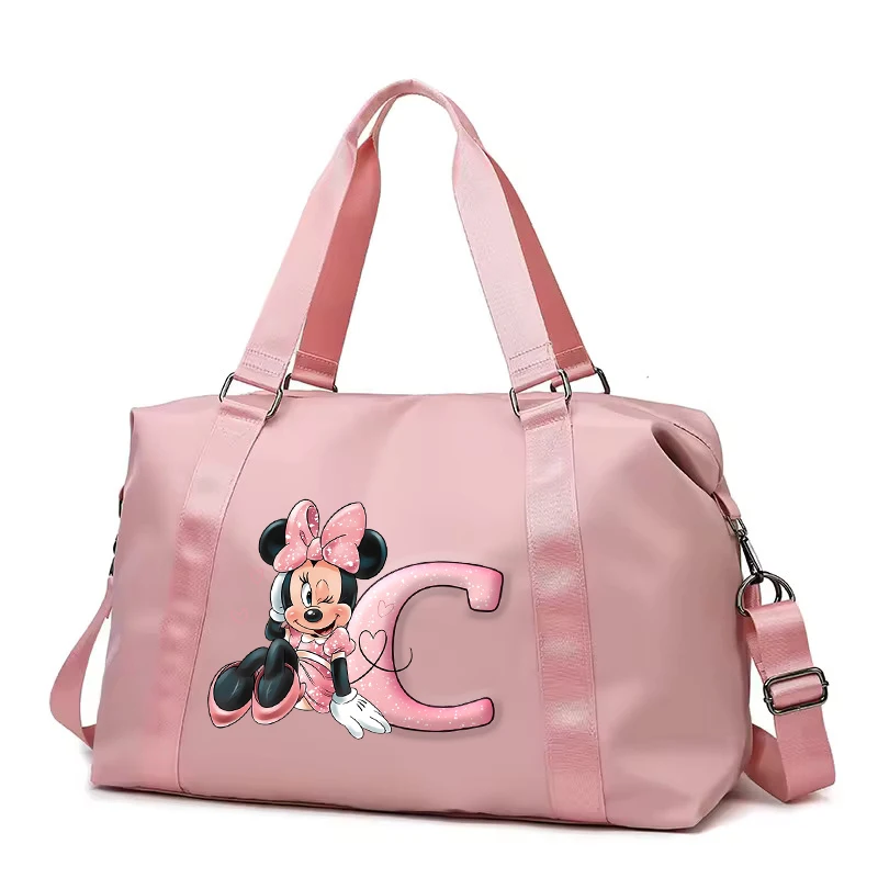 ميكي ميني ماوس حقيبة الأمتعة رسالة A-Z سعة كبيرة اللياقة البدنية حقيبة يد امرأة الموضة الكرتون ملابس السفر أكياس تخزين الأحذية