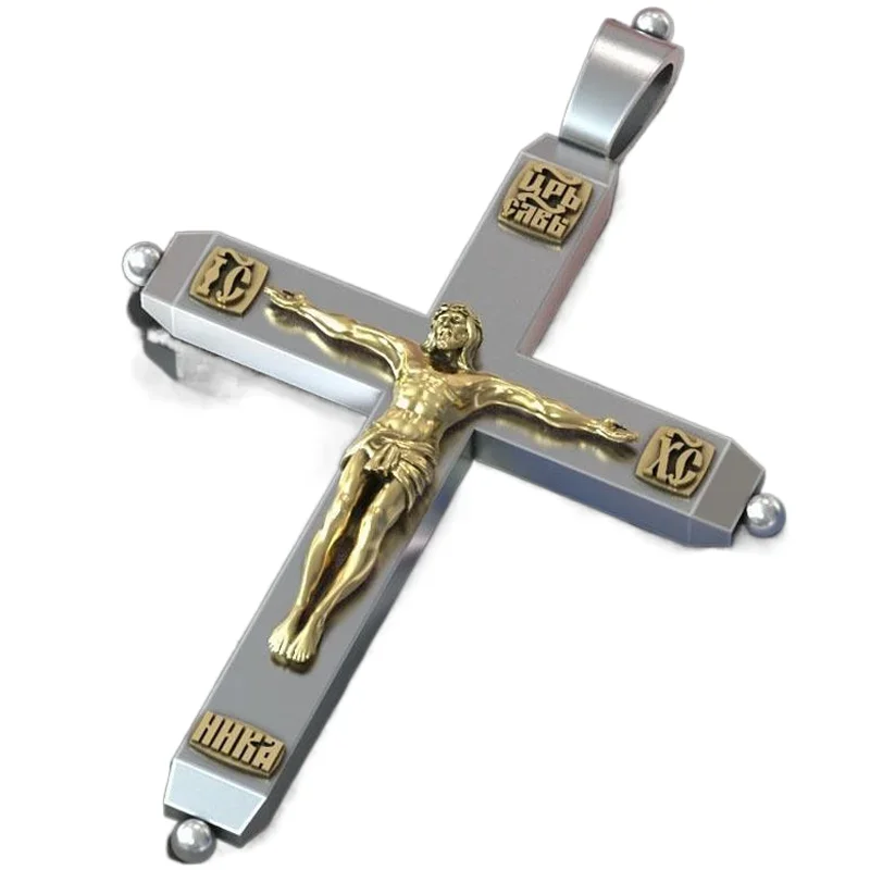 

24g Big Long Cross Crusifixion Two Colored Gold Pendant Customized 925 SOLID STERLING Silver Pendant