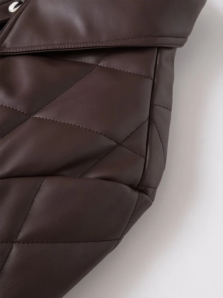 Новая женская мода в европейском стиле, универсальная темпераментная стеганая куртка из искусственной кожи с бриллиантами и лацканами с длинными рукавами