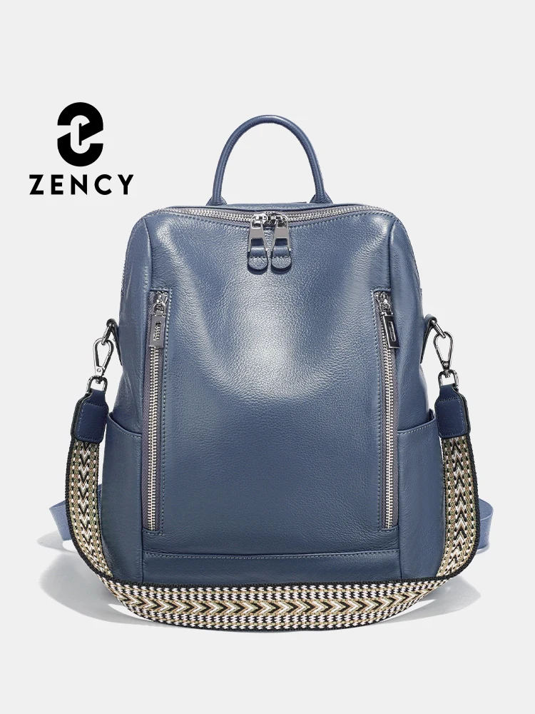 

Zency модный темно-синий коричневый зимний рюкзак из натуральной кожи, рюкзак с несколькими карманами, простая сумка на плечо, модные ранцы