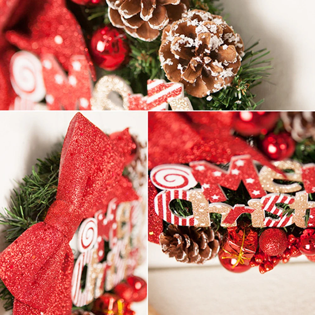 

30Cm Red Christmas Wreath Shiny Decorative Garland Festive Wall Door Decoration Party Home Use Reusable Gift Family