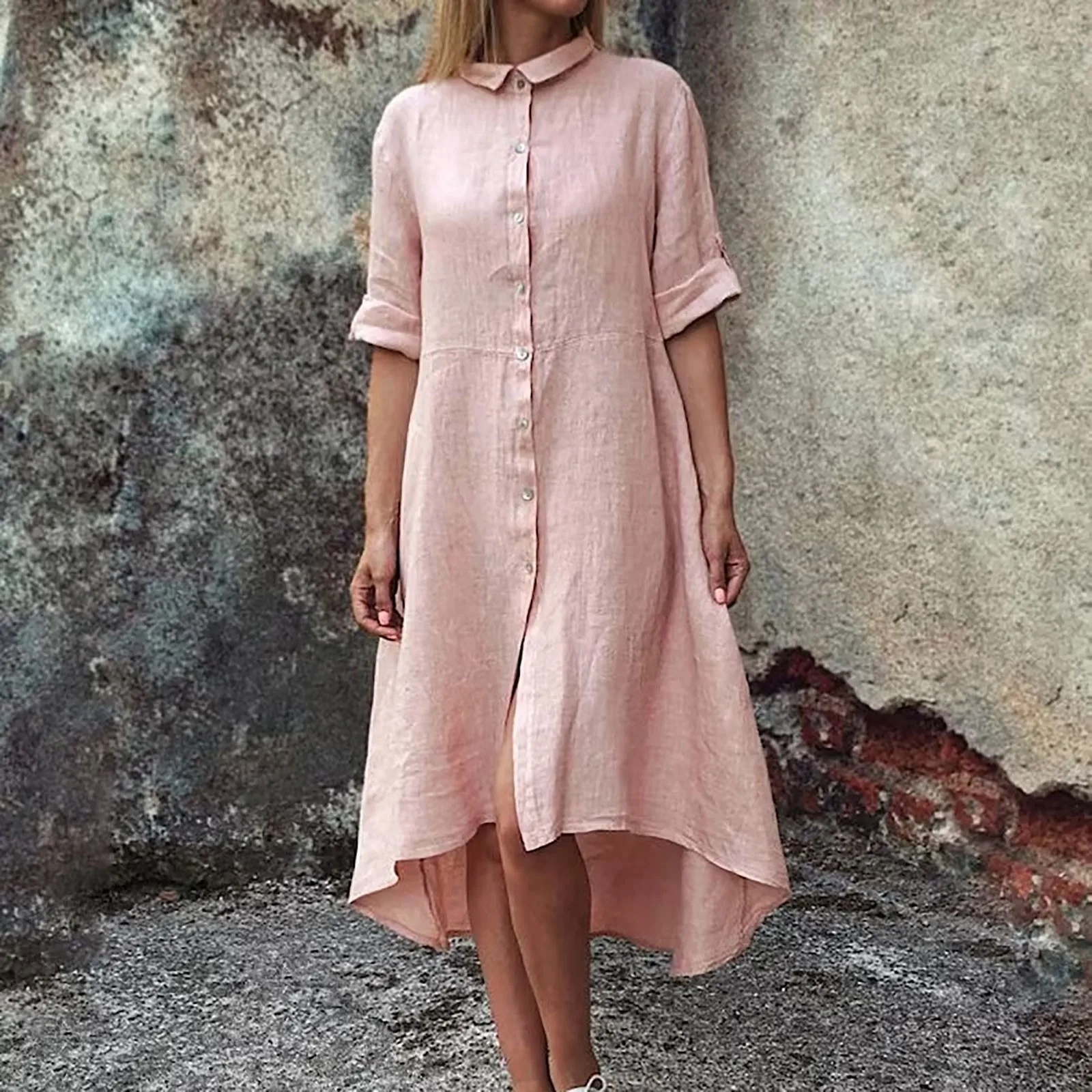 

Women Casual Solid Dress Long Sleeve Turtleneck Pocket Dress Button Casual Loose Dress Comfy Dresses for Women