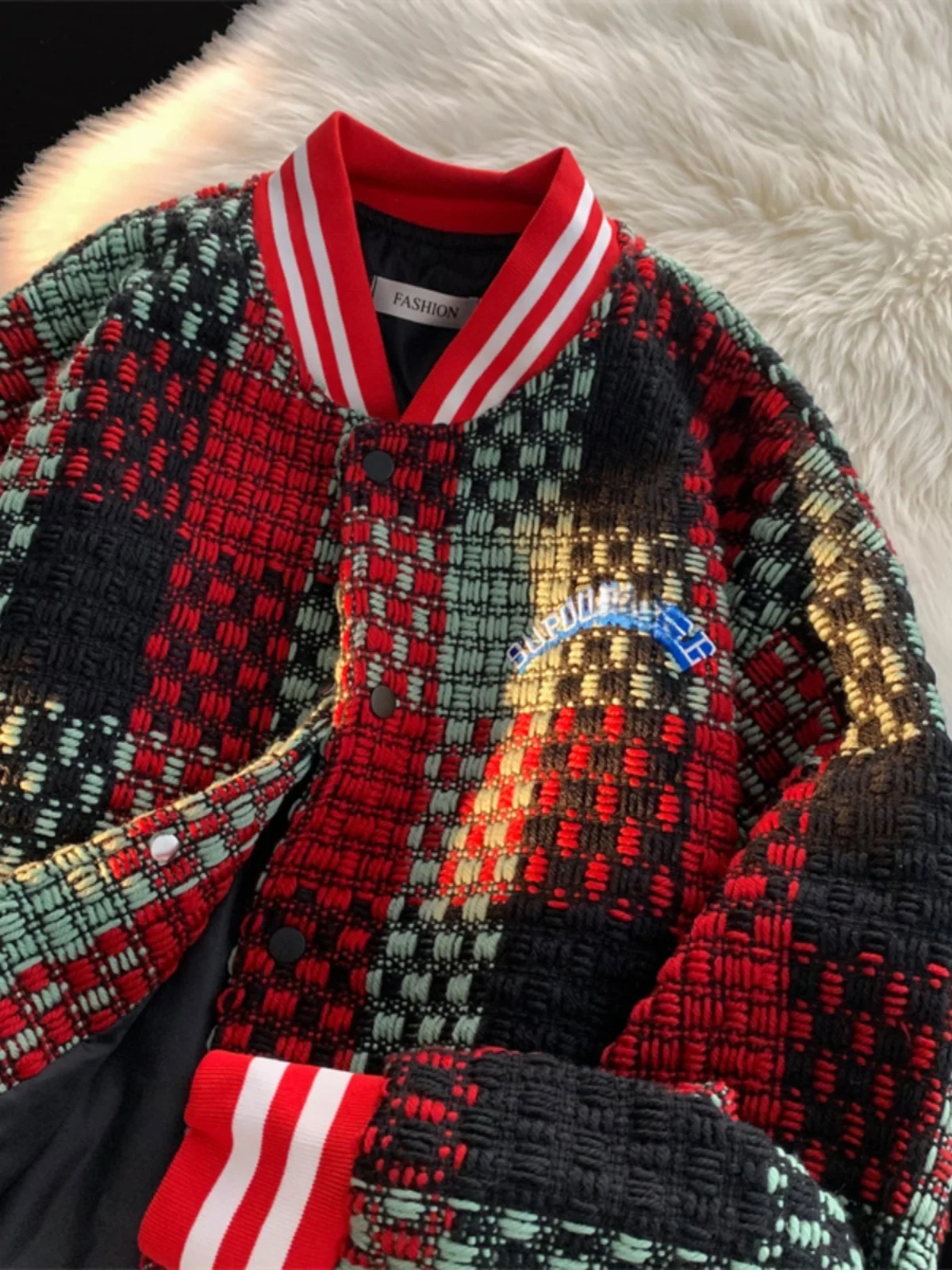 

Ретро-куртка в американском стиле с вязаным клетчатым узором для мужчин, весенне-осенняя, в стиле хип-хоп, модная, для пар, бейсбольная, премиум-класса