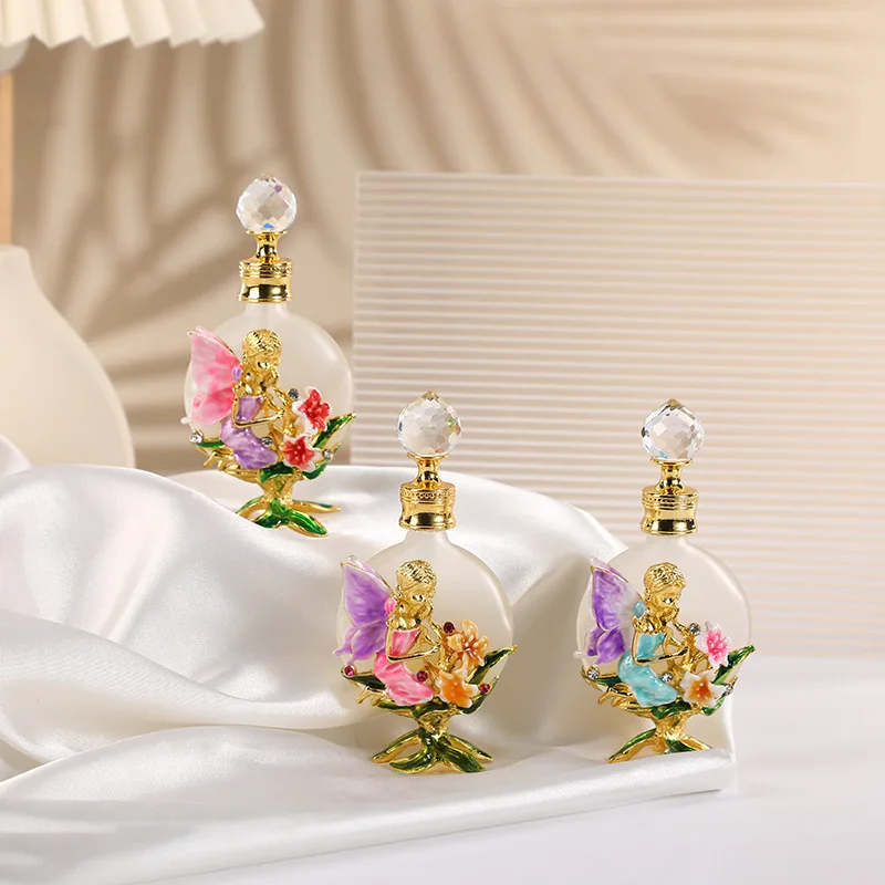 60 X Refillable Narcissus Flower Perfume Decor Bottle Wedding Gift Decoration Jeweled Enameled Container Essential Oil Bottle