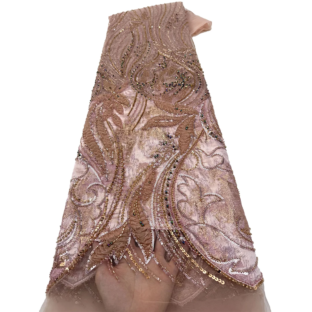 

Элитная нигерийская африканская ткань с бисером и вышивкой пайетками, высококачественное французское кружево для пошива платьев, коллекция 2026 года