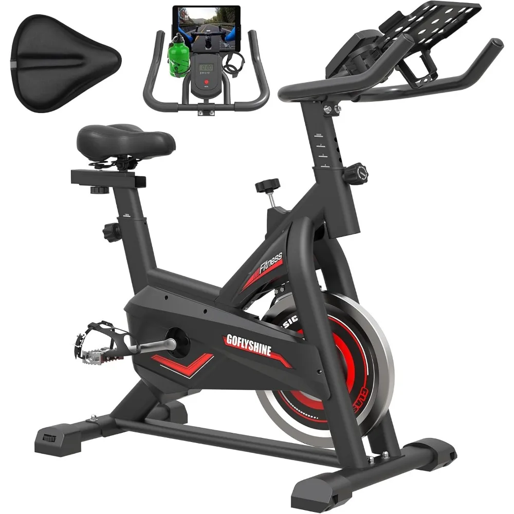 Exercise bike stationary, indoor bike, exercise bike with saddle cover, pad mount and lcd, silent belt drive