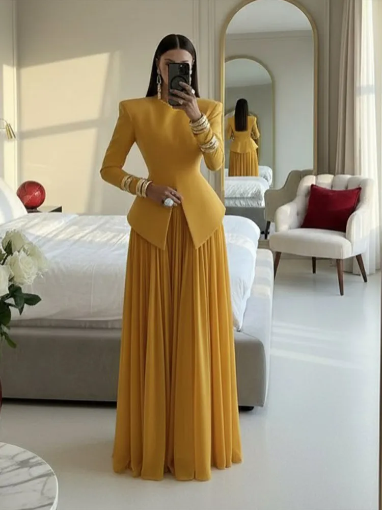 Elegant Solid Women's Blazer Skirts Suit Split Coats Chiffon Skirt Lady Set 2026 Summer Autumn 2 Pieces Set Women Outfits New