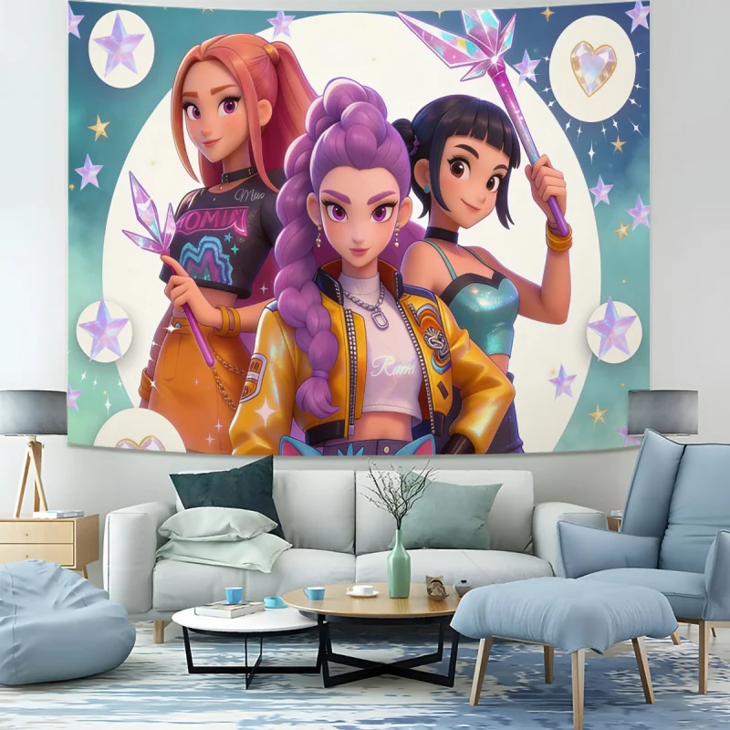 Hasbro Kpop Anime Idol Group Wandteppich, magischer Zauberstab, Stern-Hintergrund, Wandbehang, ästhetische Dekoration für Schlafzimmer, Wohnzimmer, Wohnheim