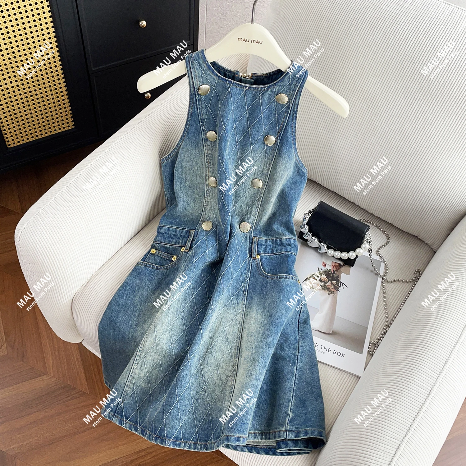 

Элитный женский джинсовый жилет Dr Ches Waed в винтажном стиле, с завышенной талией, без бренда, осенняя новинка, китайская этническая мода