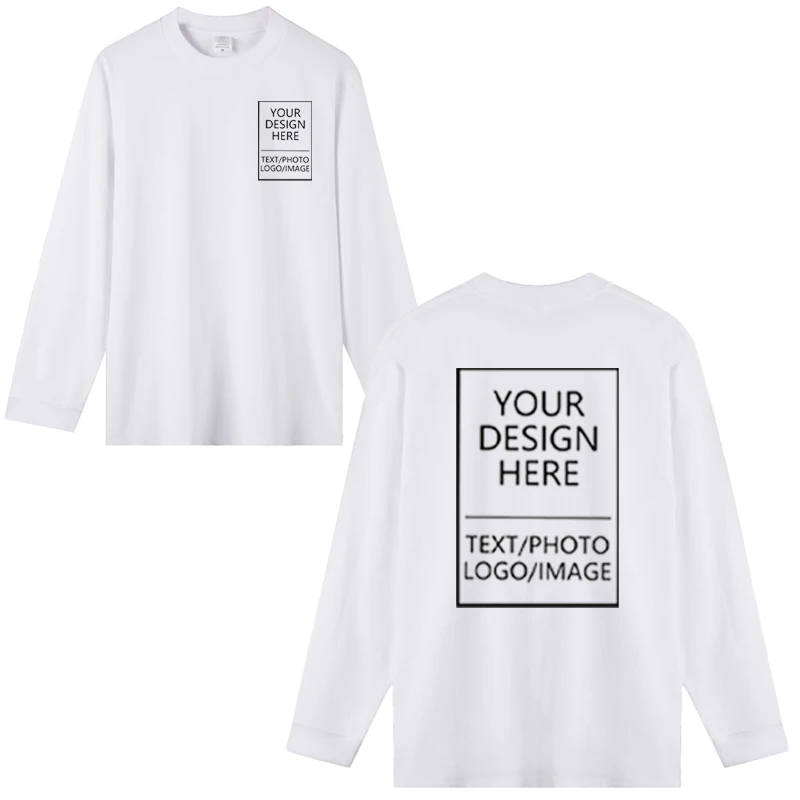 Men's long-sleeved pure cotton T-shirt, 230 grams thick, custom printed with company logo, loose-fitting for sports activities gallery 1