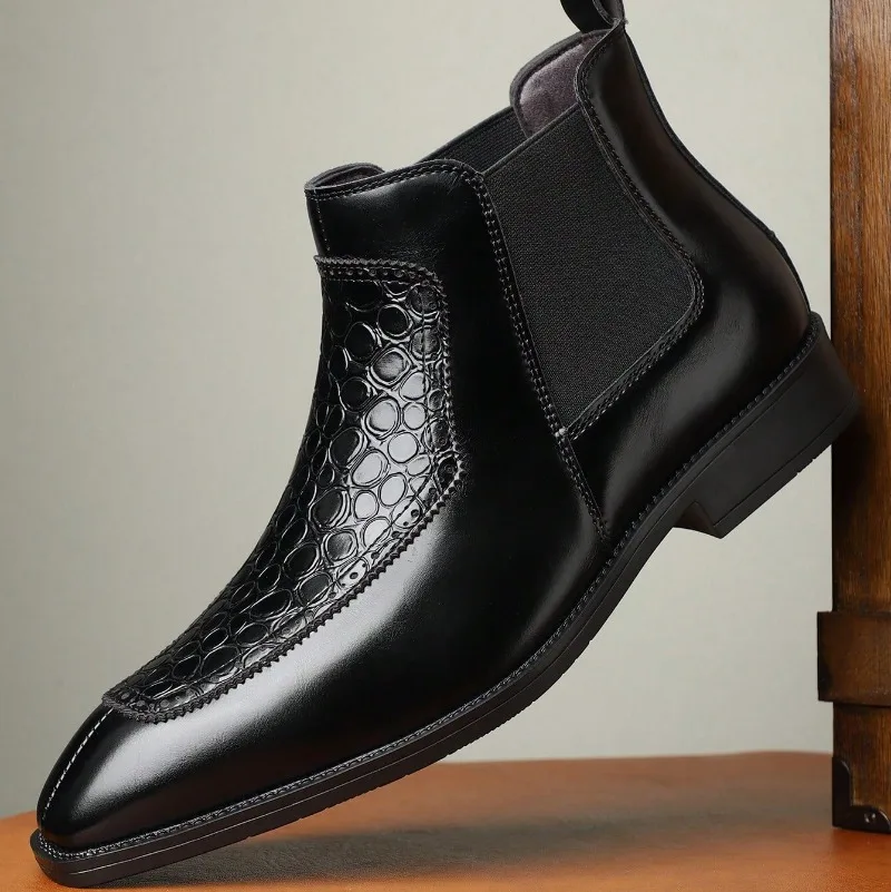 

Men's Leather Boots Fashion Business Dress Boots High Quality Cowhide Casual Ankle Booties Pointed High Top Boot Men Dress Boots