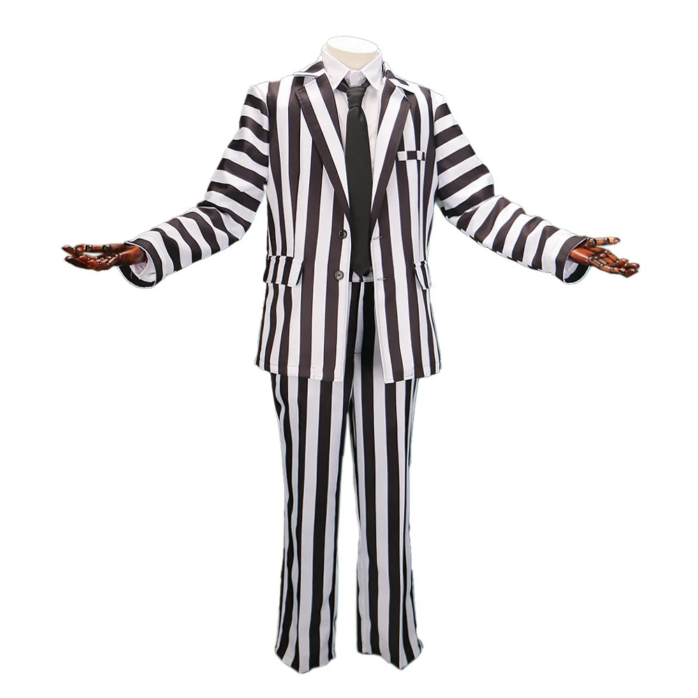 Halloween Cosplay Ghost Master Anzug Bla Weiße Streifen Herrenkostüm Par Bühnenaufführung Traditionelle chinesische ethnische Kleidung