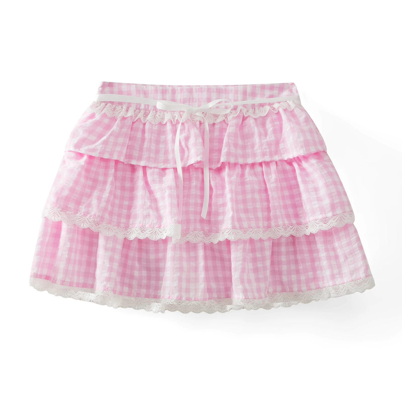 Women's Plaid Print Mini Skirts Tie-up Waist A-Line Skirts Swing Layered Ruffle Skirts Girls Lolita Kawaii Skirt Y2k Streetwear