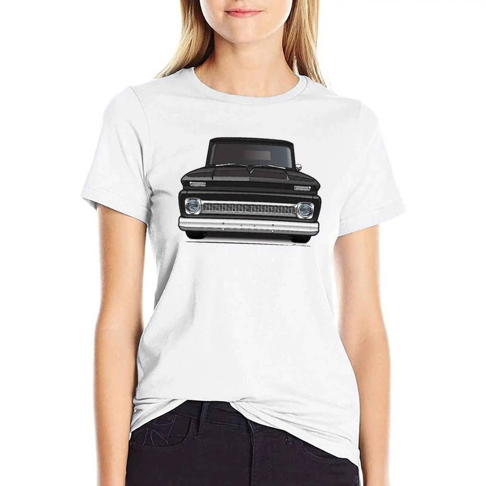 

64-66 Black T-shirt summer top Aesthetic clothing western t-shirt dress for Women
