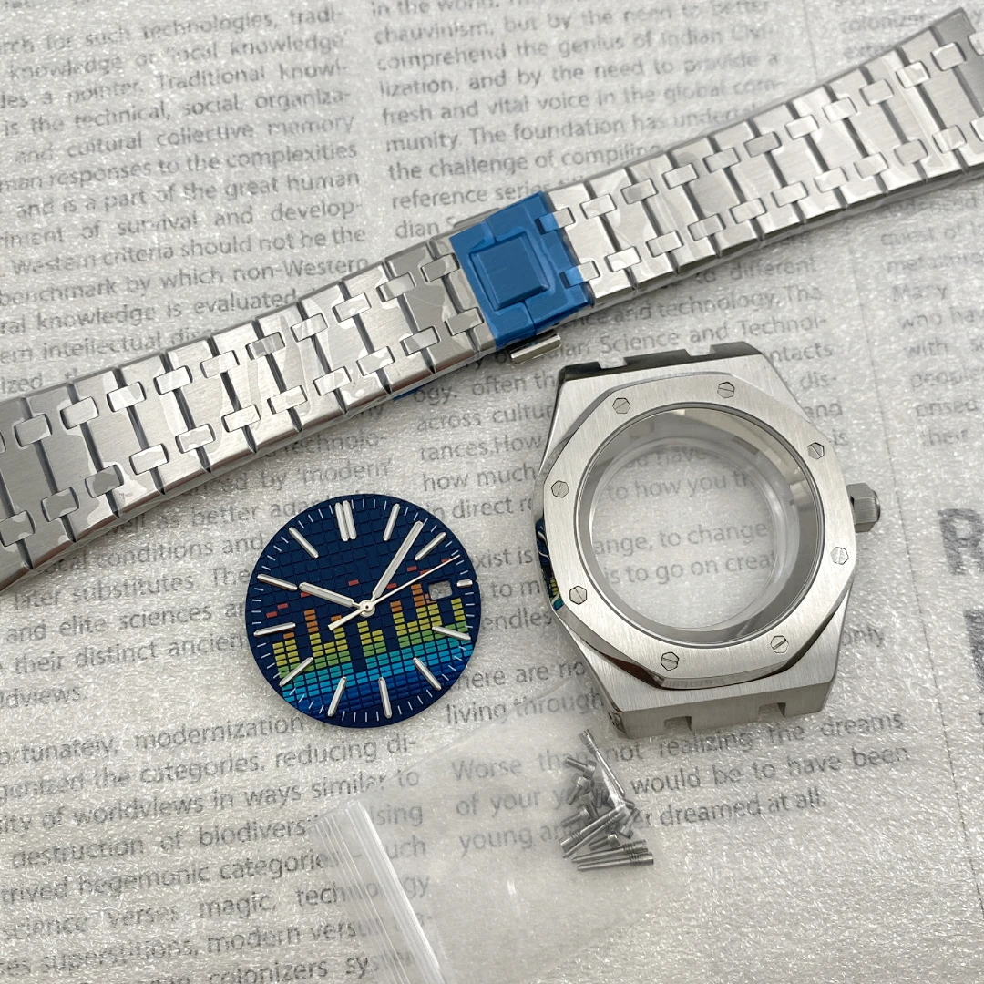 

New case strap + face set, watch modification accessories, suitable for nh35 movement, sapphire glass transparent bottom