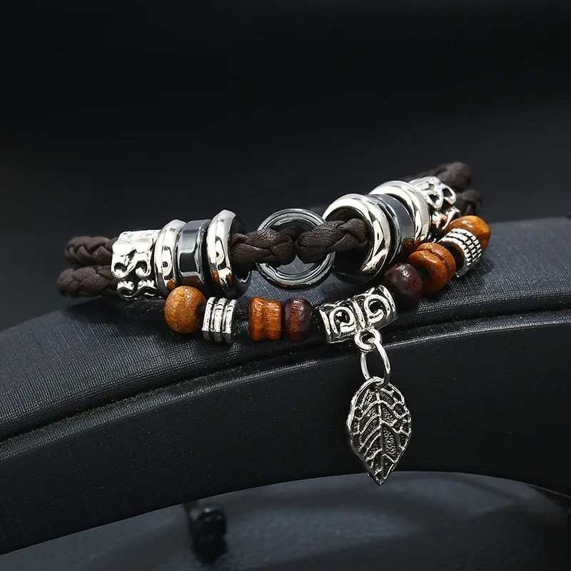 Multilayer Woven Bracelet Student Leaf Pendant Bracelet Korean Fashion Bracelet Personalized For Daily Wear Youth Fashion