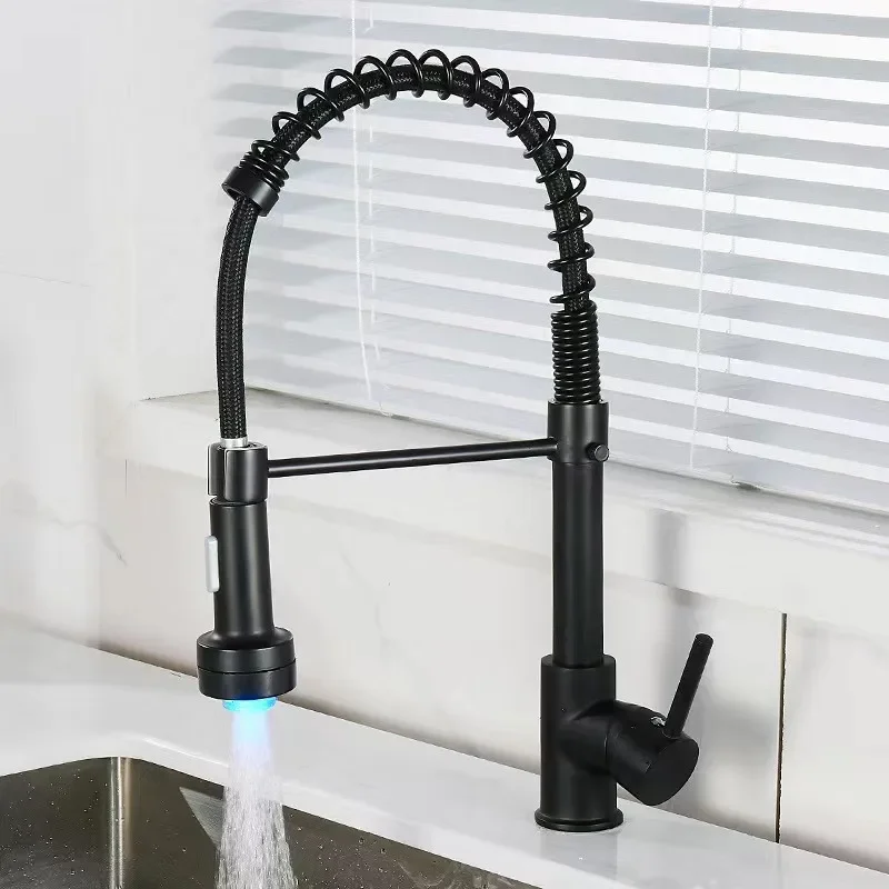 Black Spring Pull Out Kitchen Faucet Gold Pull Down Sink Faucet luxury Hot & Cold Total Brass Mixer tap