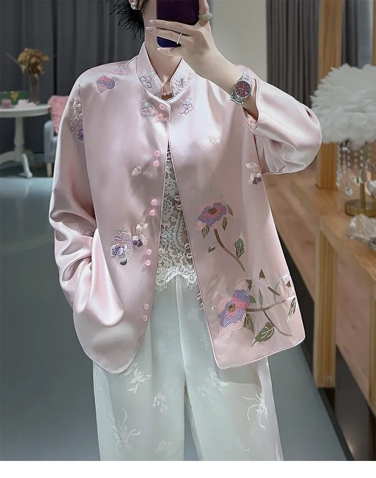 Embroidery Pink Chinese Women Traditional Jacket Tangsuit