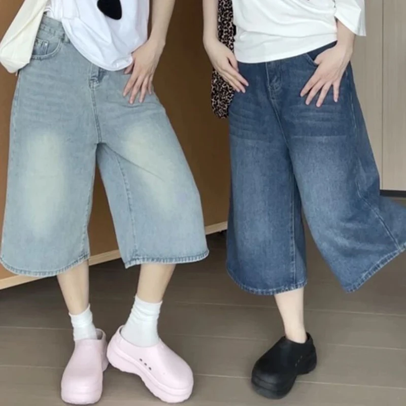 Sommer Damen Loose Fit Dünne Jeans 2026 Neue Mädchen Mode Hochgeschnittene Capri-Hosen Damen Vintage Einfarbige Lässige Denim-Shorts