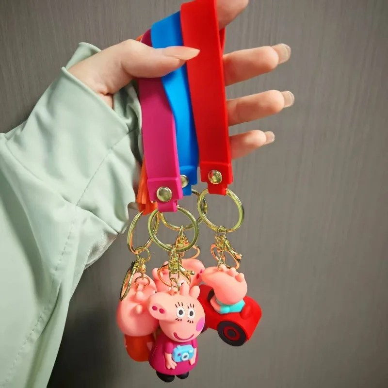 2026 New Peppa Pig cartoon doll keychain, pink and blue cute schoolbag pendant, key chain, animated character collection gift