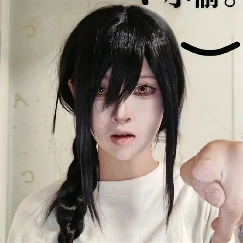 Anime Chainsaw Man Nayuta Parrucca Cosplay per adulti Capelli lunghi neri a treccia Parrucche sintetiche resistenti al calore Carnevale di Halloween Prop