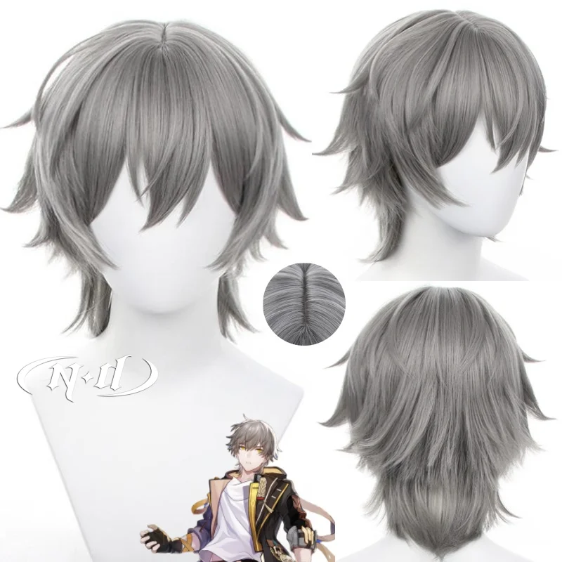 Blazer Caelus Männer Cosplay Perücken Honkai Star Rail Cosplay Grau Kurze Haare Perücken Hitzebeständige Synthetische für Spiel Comic Con