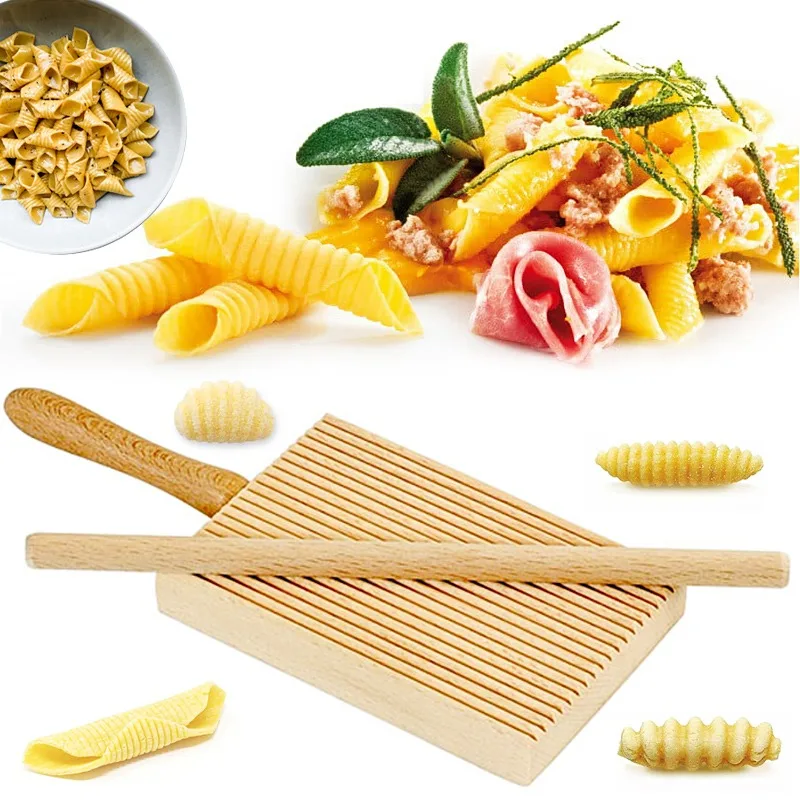 Garganelli and Gnocchi Stripper Wood Paddle Board Italian Pasta Making Tools for Homemade Cavatelli Garganelli Pasta Maker