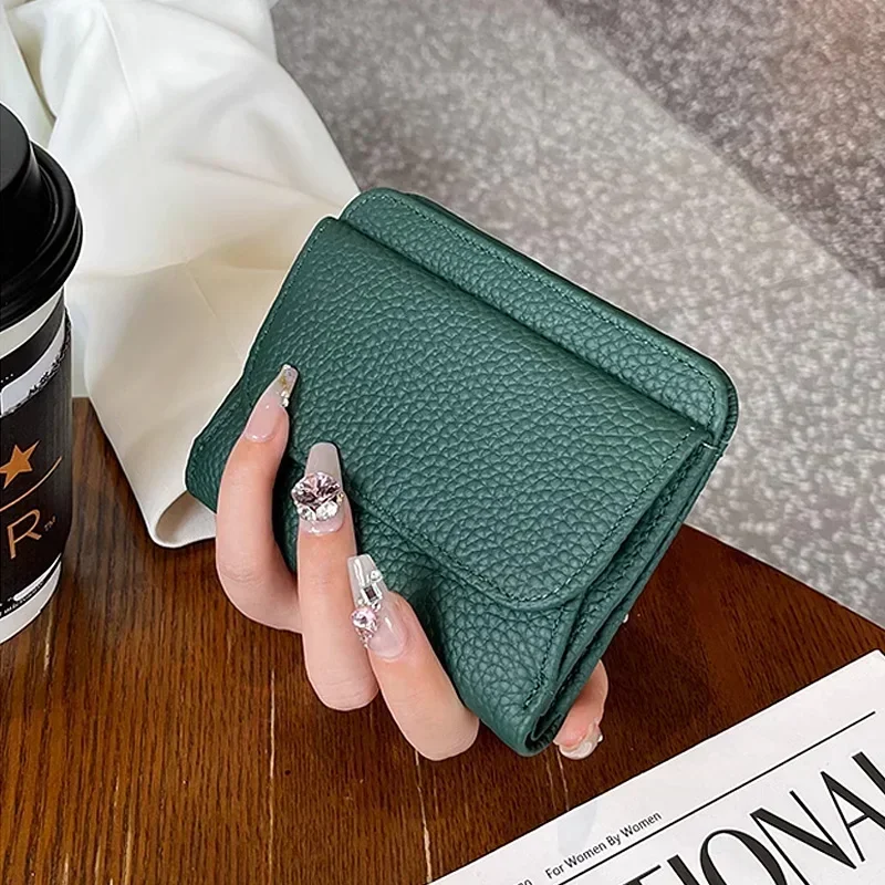 Genuine Leather Purse Ladies 2024 New Folding Simple Full Leather Small Money Bag Multi-functional Coin Wallet Ultra