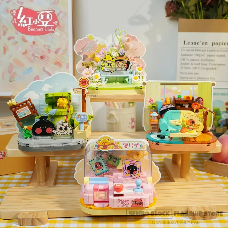 

Красная фасоль Аддизу, сборка строительных блоков, каваи, аниме, мультяшная модель, настольные коллекционные украшения, детские праздничные подарки