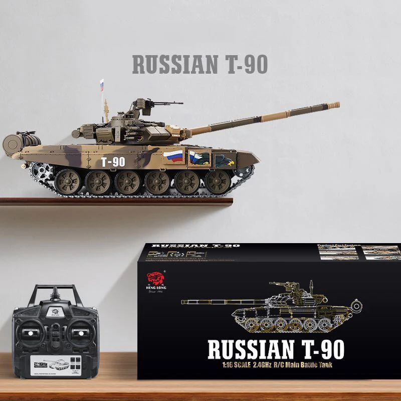 Henglong 3938 T-90 Metal Russian Main Battle Tank RC Model Can Launch Simulation Model Crawler Electric Remote Control Toy Car