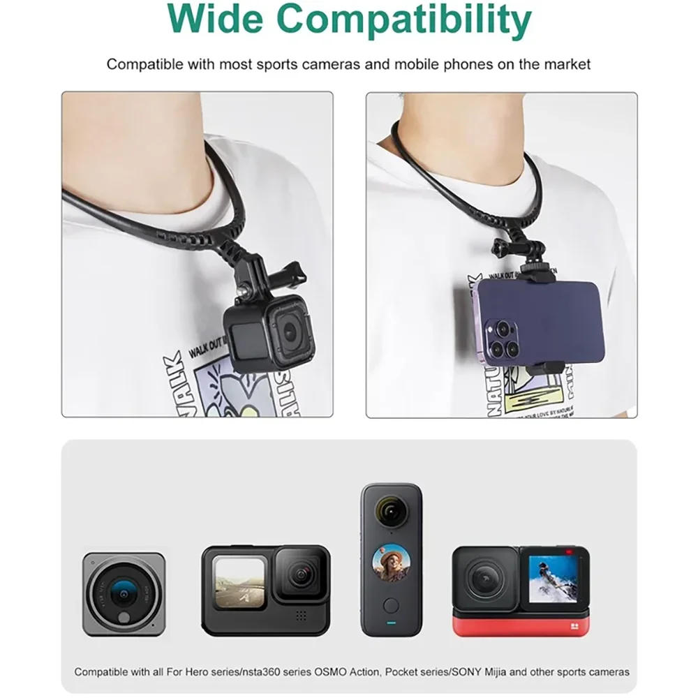 Hands Free Wearable Neck Holder For GoPro Hero 12 11 10 9 8 7 6 5 4  DJI Osmo Action 4 3 Camera Accessories