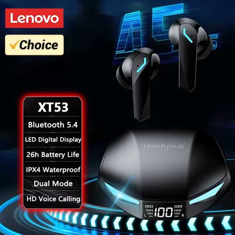 Fones de Ouvido Sem Fio Lenovo XT53 TWS Bluetooth V5.4 com Display Digital LED, Redução de Ruído, Headsets GM2 PRO Atualizados