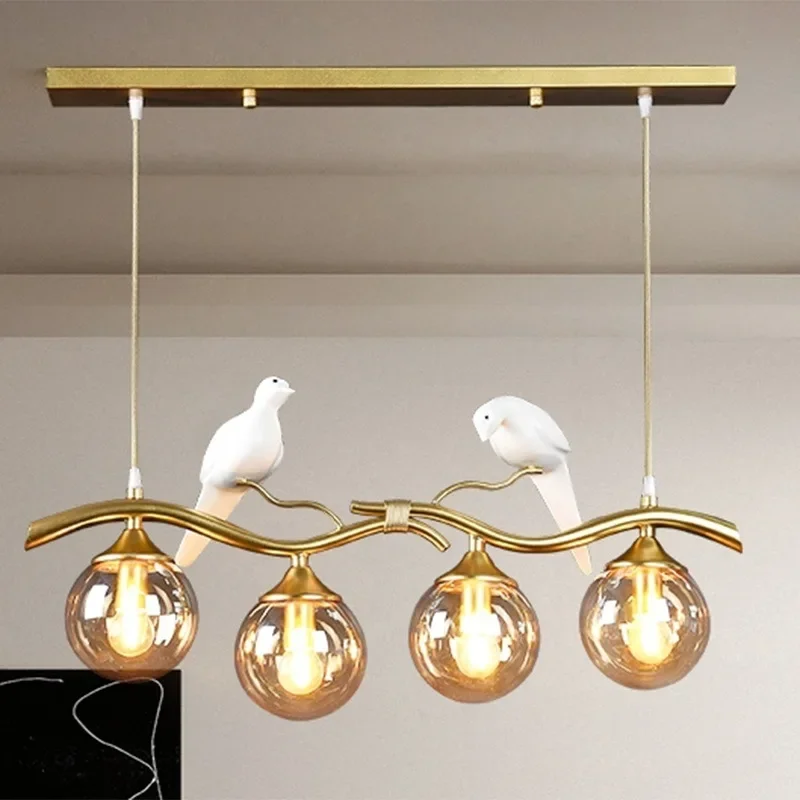 

Modern simple dining chandelier living room retro Nordic bird long bar dining room lamps glass chandelier light luxury