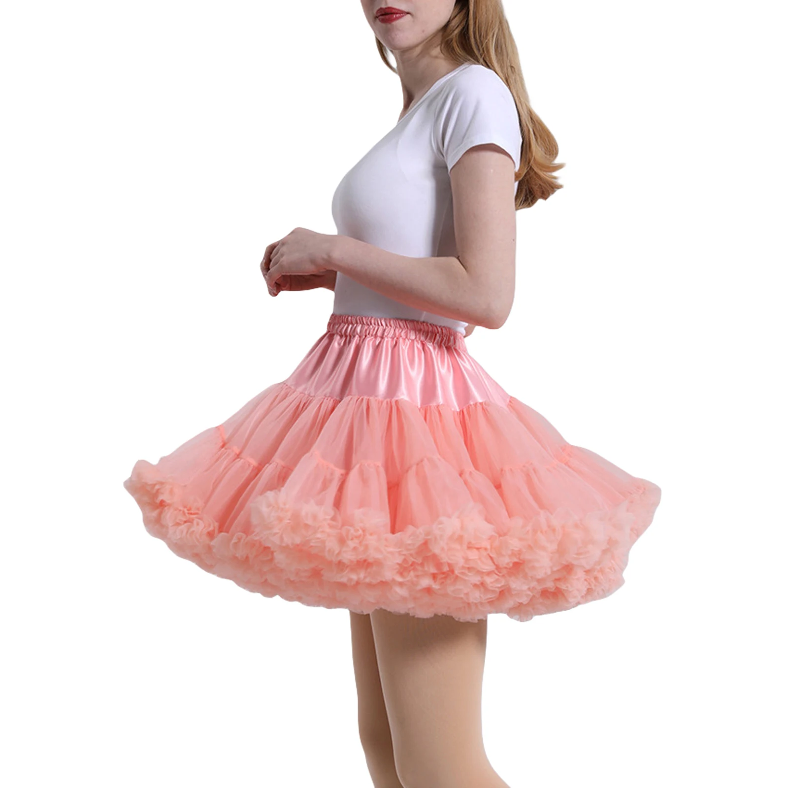 Women Puffy Tulle Petticoat Layered Pleated Short Skirts Elastic A-Line Princess Ballet Dance Tutu Skirt Cosplay Costumes