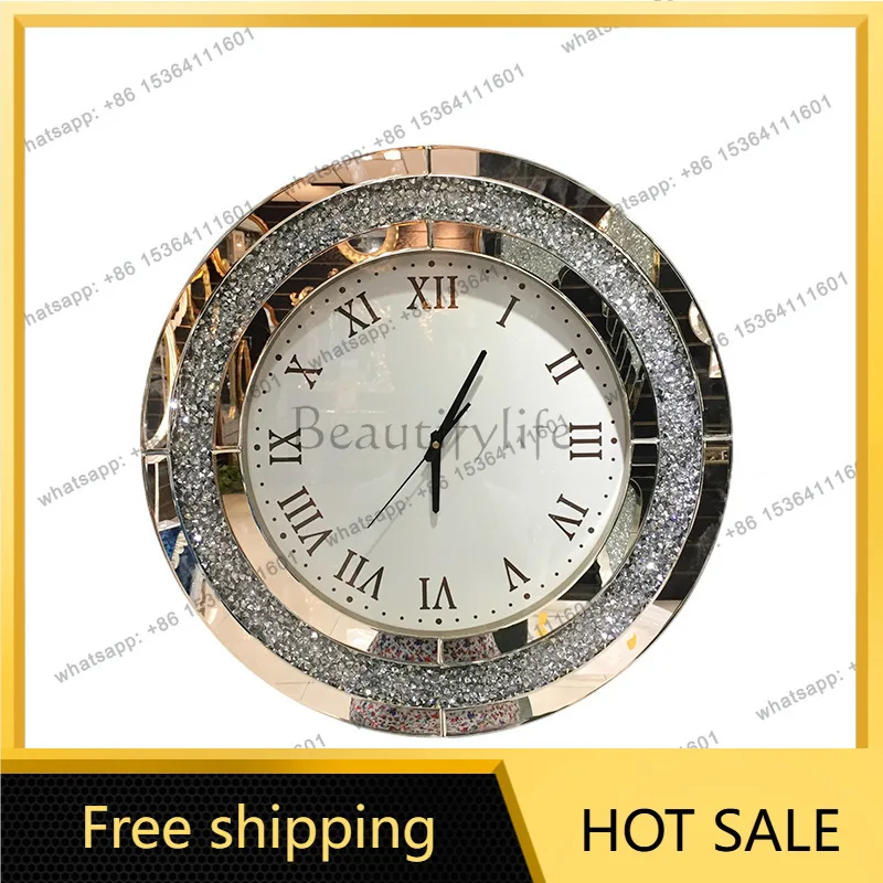 PG entrance wall decoration stylish simple glass mirror wall clock light luxury American creative clock