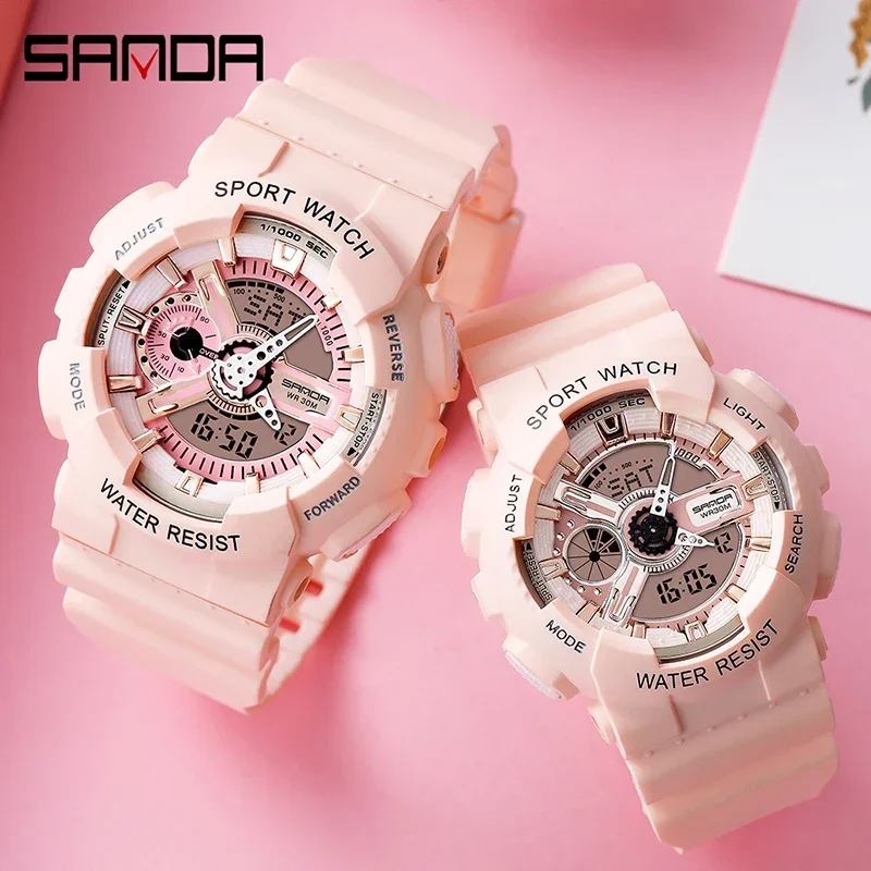 SANDA 2023 New Fashion Multifunctional Classic Couple Watch Dual Display Watch HD LED Luminous Waterproof Watches Reloj Hombre