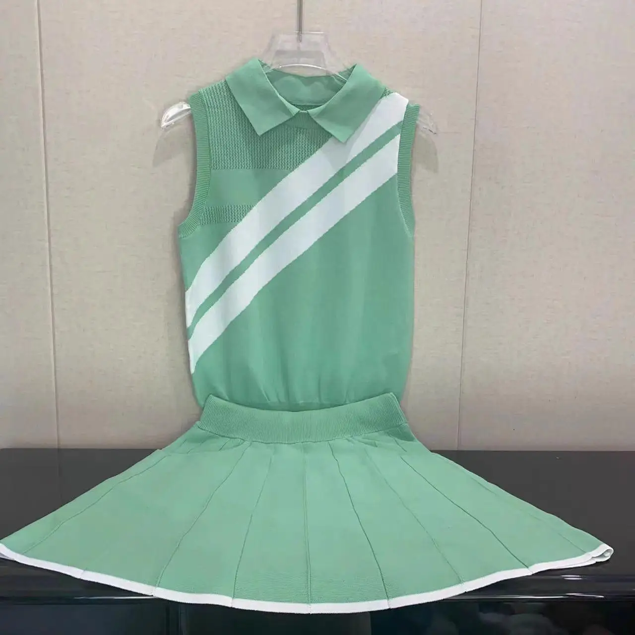 2026 Women Golf Ice Feel Knit Set Sleeveless High Elastic Slim Fit Swing Skirt Pants Outdoor Sports Casual Outfit