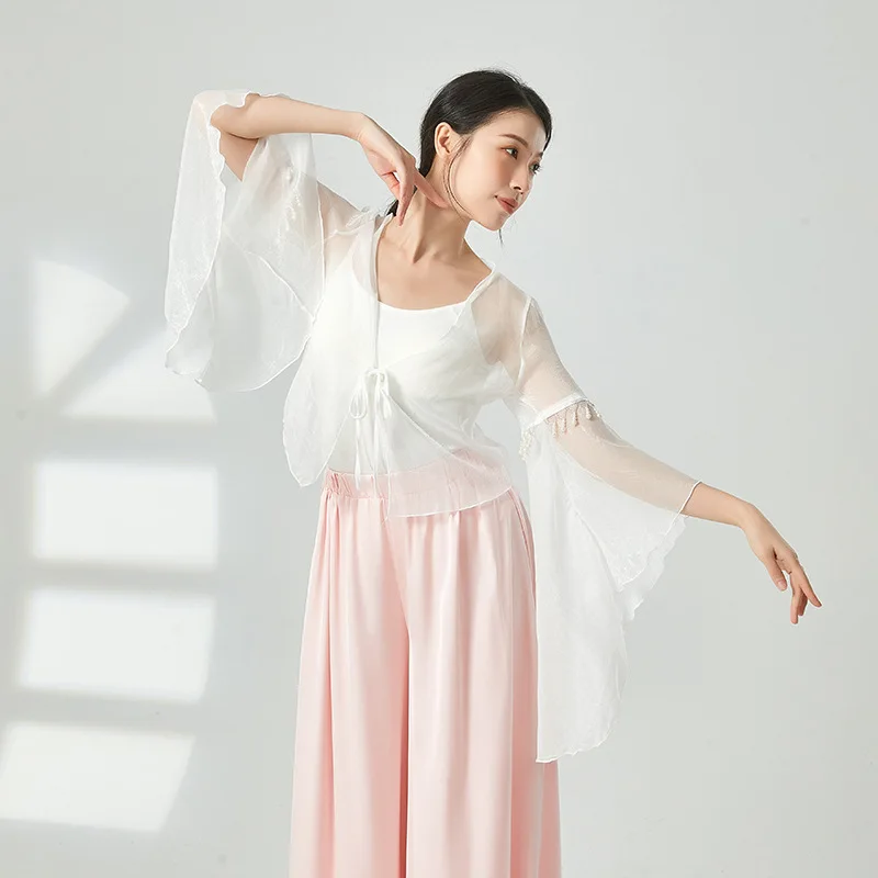 

Classical dancer gauze clothes Chinese dance fairy energy pearl elegant top performance clothes practice clothes