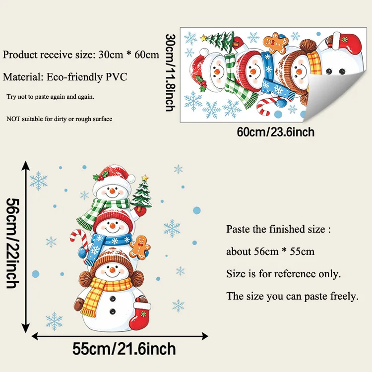 Cartoon Schneemann Schneeflocke Wandaufkleber Weihnachten Wohnzimmer Hintergrund Dekoration Wandbild Heim Festlich Verschönernde Dekor-Aufkleber – Detail 1